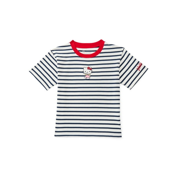 Wonder Nation x Hello Kitty Girls Stripe Graphic Tee with Short Sleeves, Sizes 4-16