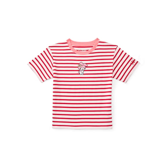 Wonder Nation x Hello Kitty Girls Stripe Graphic Tee with Short Sleeves, Sizes 4-16