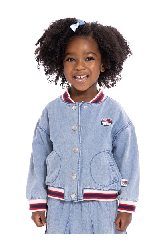 Hello Kitty Baby and Toddler Girls Cotton Denim Bomber Jacket, Midweight, Sizes 12M-3T