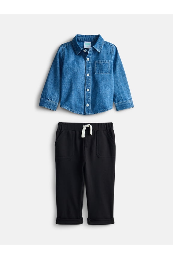 Baby Boys Button Down Cotton Shirt and Pants Set, 2 Piece, Sizes 0/3M-24M