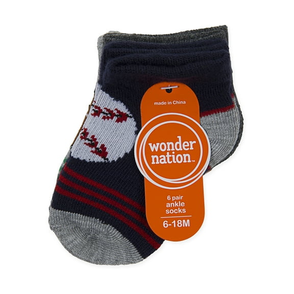 Wonder Nation Infant Boys Shorty Sock, 6 pack