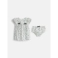 thumbnail image 1 of Wonder Nation Baby Girls Puff Sleeve Cotton Dress with Bloomers, 2 Piece, Sizes 0/3M-24M, 1 of 3