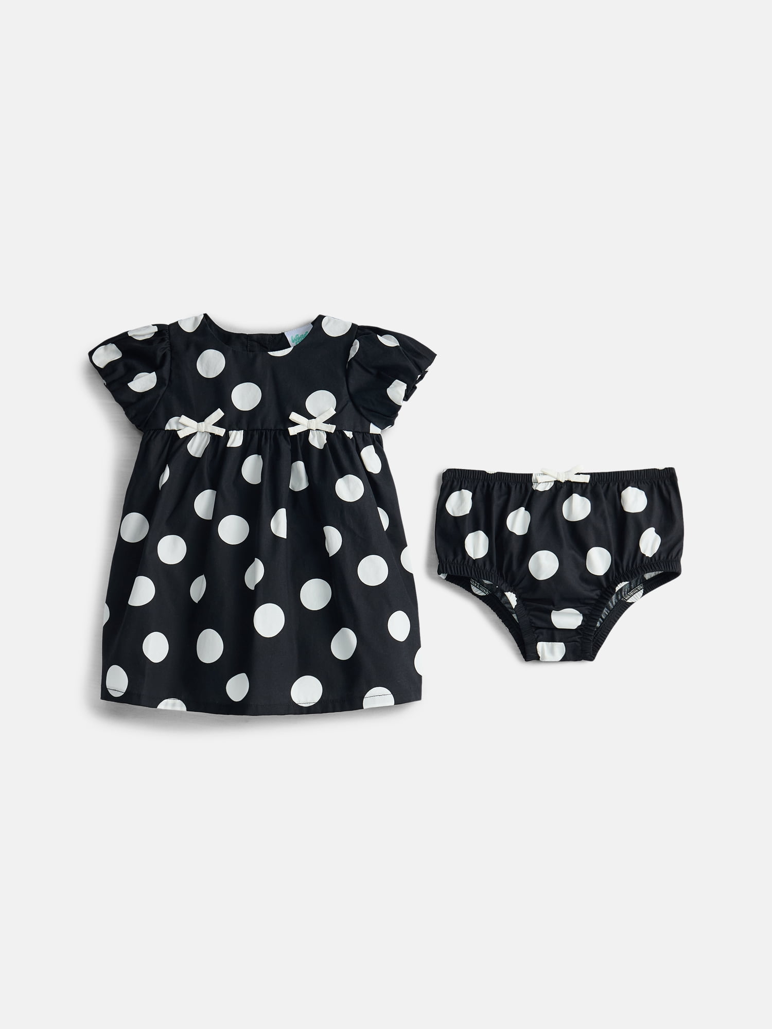Wonder Nation Baby Girls Puff Sleeve Cotton Dress with Bloomers, 2 Piece, Sizes 0/3M-24M