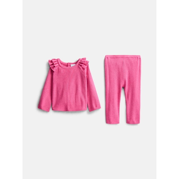 Wonder Nation Baby Girls Sweater Knit Top and Pants Set, 2 Piece, Sizes 0-3M-24M