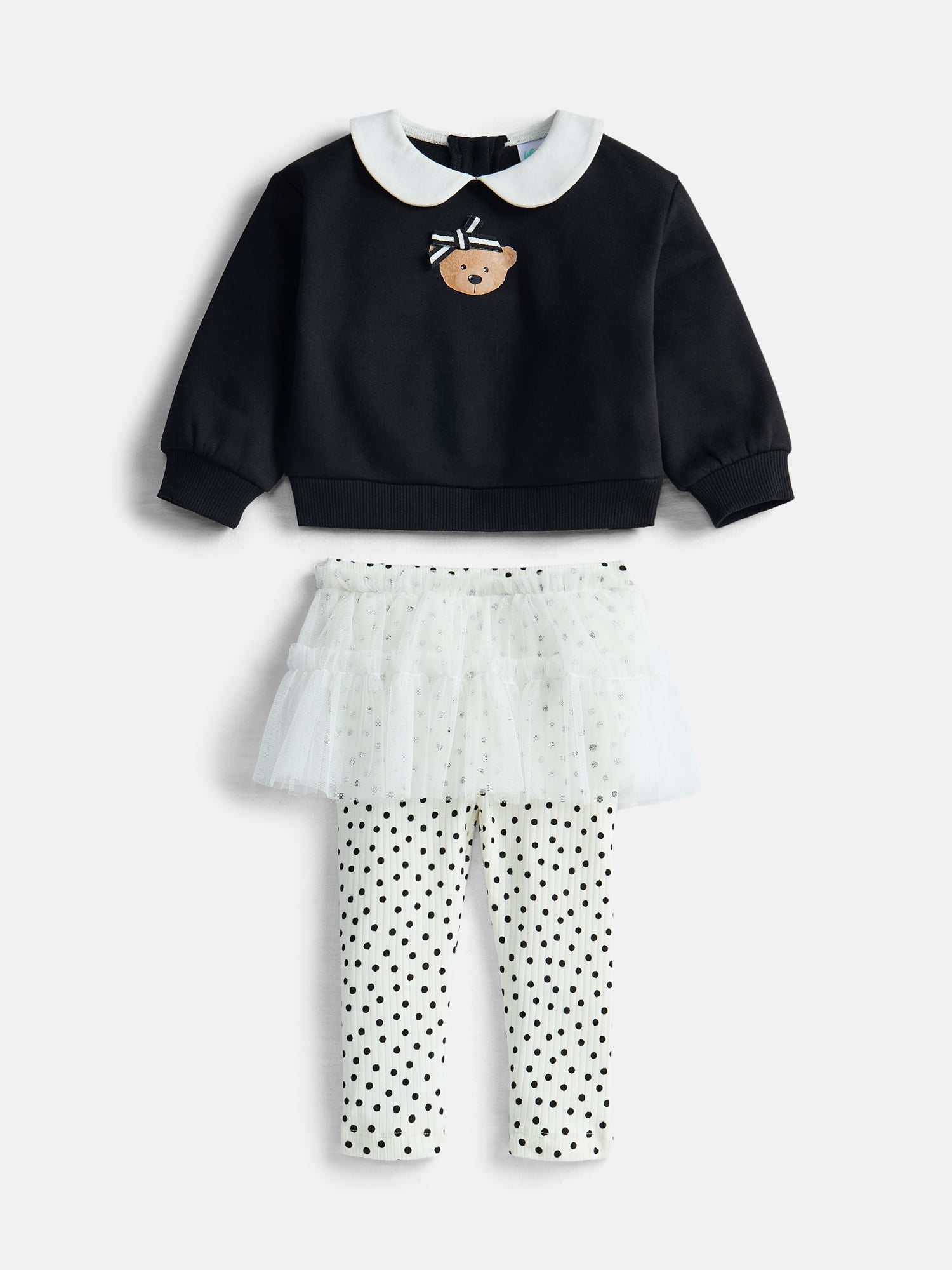 Wonder Nation Baby Girls Collar Top and Tutu Leggings Set, 2 Piece, Sizes 0/3M-24M