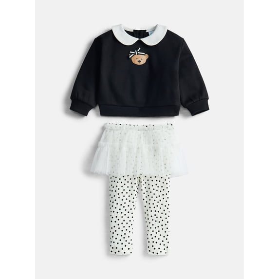Wonder Nation Baby Girls Collar Top and Tutu Leggings Set, 2 Piece, Sizes 0/3M-24M