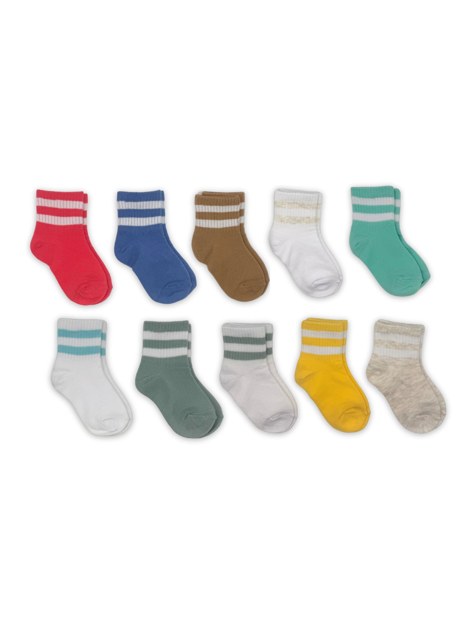 Wonder Nation Baby and Toddler Mid-Crew Socks, 10-Pack, Sizes 0M-5T