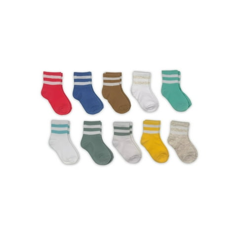Wonder Nation Baby and Toddler Mid-Crew Socks, 10-Pack, Sizes 0M-5T