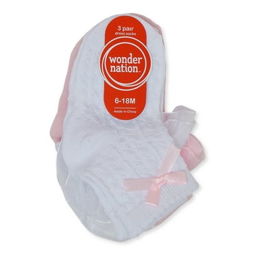 Wonder Nation Infant and Toddler Girls Dress Socks, 3 pair pack