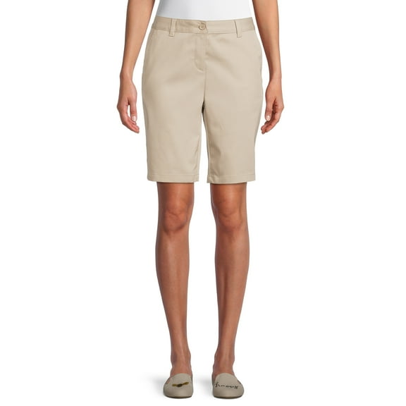 Wonder Nation Juniors School Uniform Stretch Twill Bermuda Shorts, Sizes 3-15