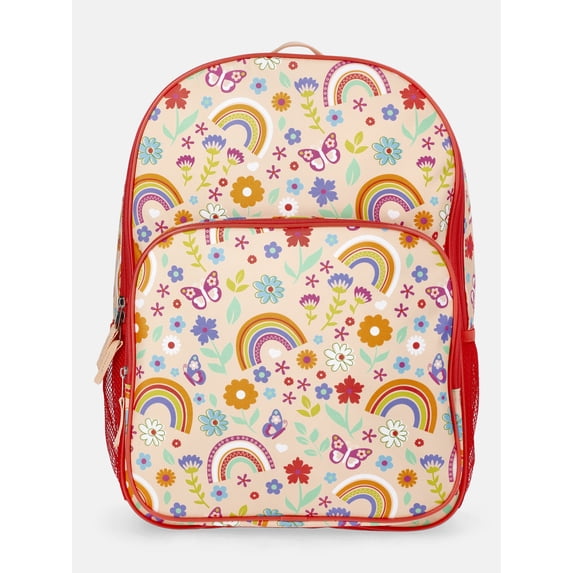 Wonder Nation Kids' 17" Rainbow Gardens Backpack, Coral Rose