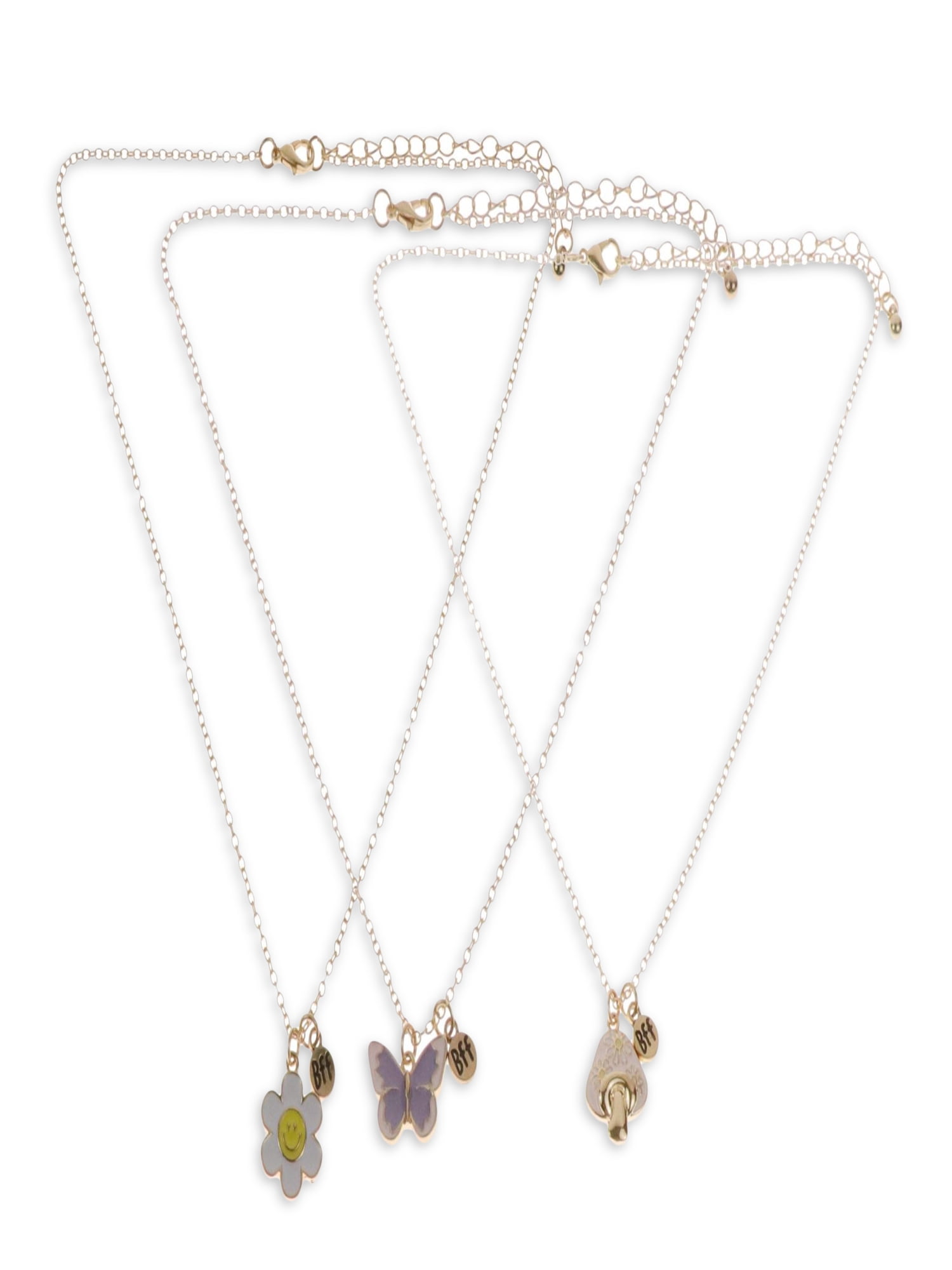 WONDER NATION Kids BFF Butterfly, Flower and Mushroom Wear One, Share One Necklace Set, 3 Pack Multi-color