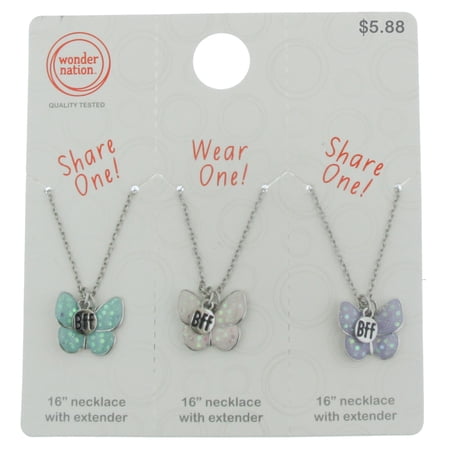 Wonder Nation Kids BFF Butterfly Wear One, Share One Necklace Set, 3 Pack Multi-color