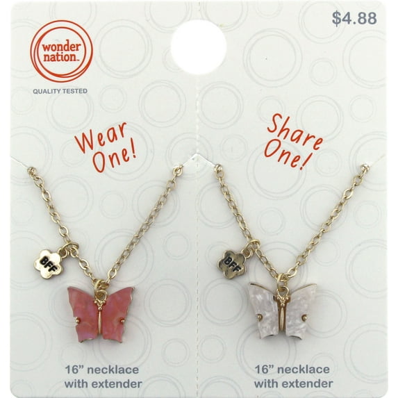 Wonder Nation Kids Butterfly BFF Wear One, Share One Necklace Set, 2 Pack Gold