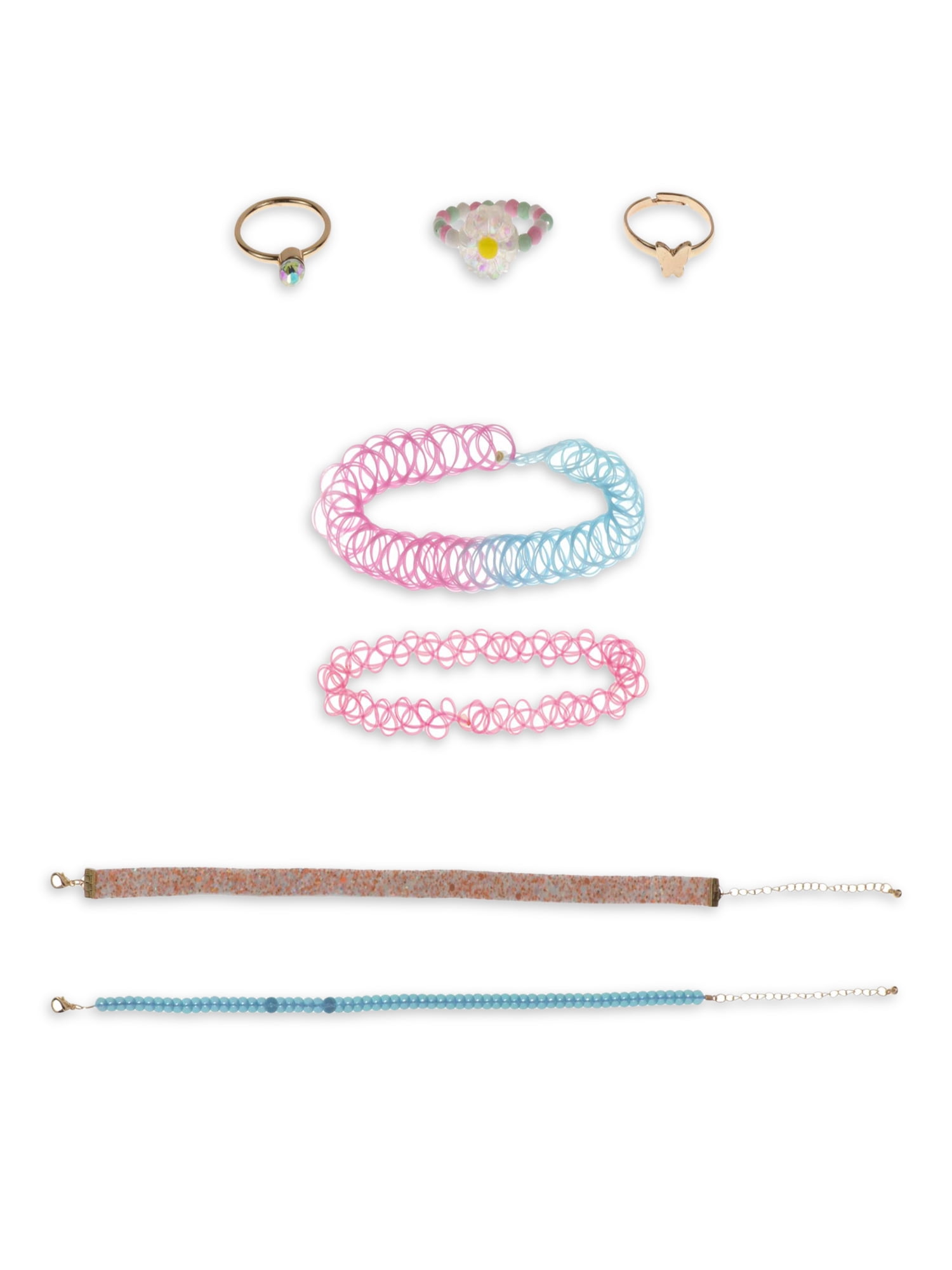 WONDER NATION Kids Daisy Rings and Chokers Set, 7 Pack Multi-color