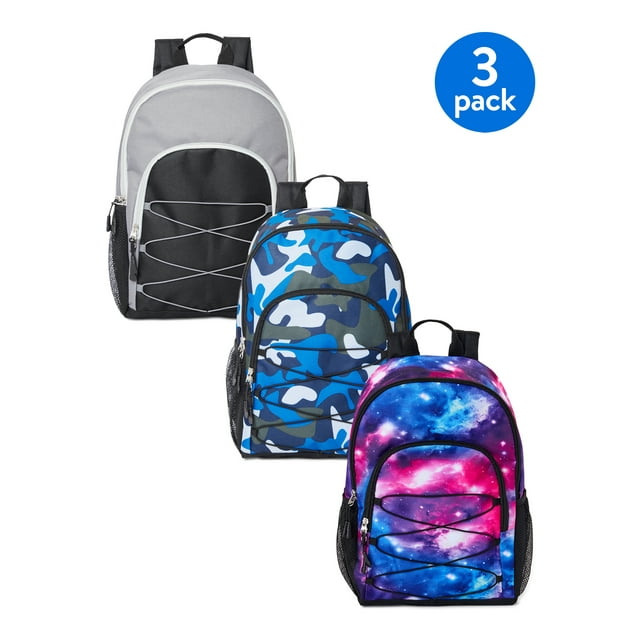 Wonder Nation Kids' Grey Colorblock Blue Camo Galaxt Print 3-Pack Backpacks