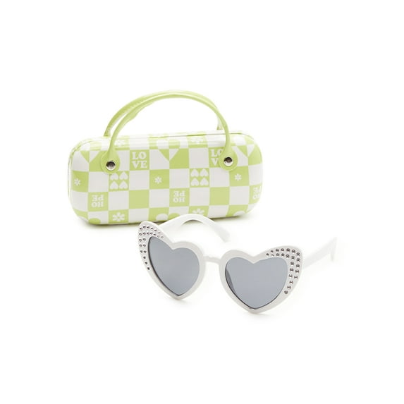 Wonder Nation Kids Heart Sunglasses with Plaid Carrying Case