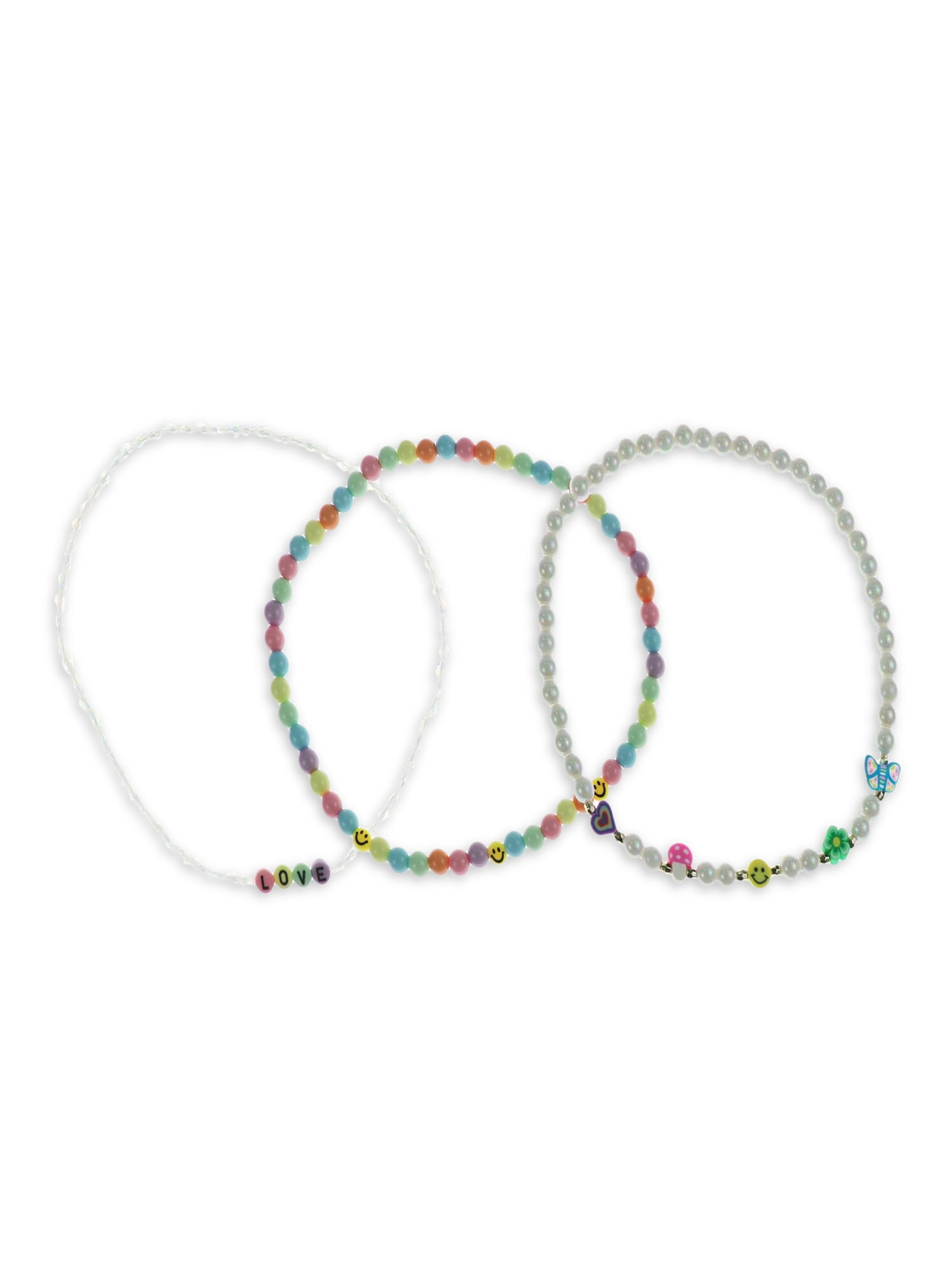 WONDER NATION Kids Love and Mushroom Icon Multi-Strand Stretch Necklace Set, 3 Pack Multi-Color; (Kid's)