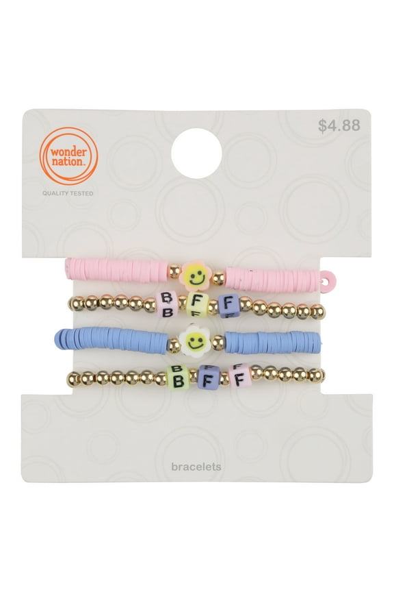 Kids Pastel Beaded BFF/Flower Stretch Bracelet Set, 4 Pack