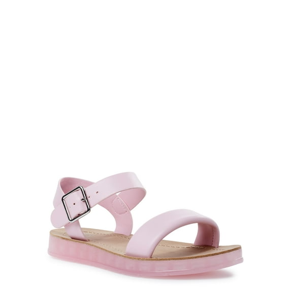 Wonder Nation Little & Big Girls Adjustable Footbed Sandals, Pink, 4