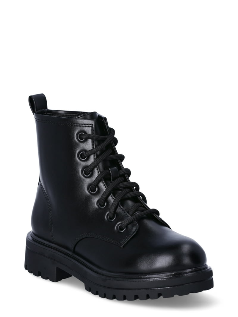 Wonder Nation Girls Combat Boots Lace Up Inside Zipper Walking PU