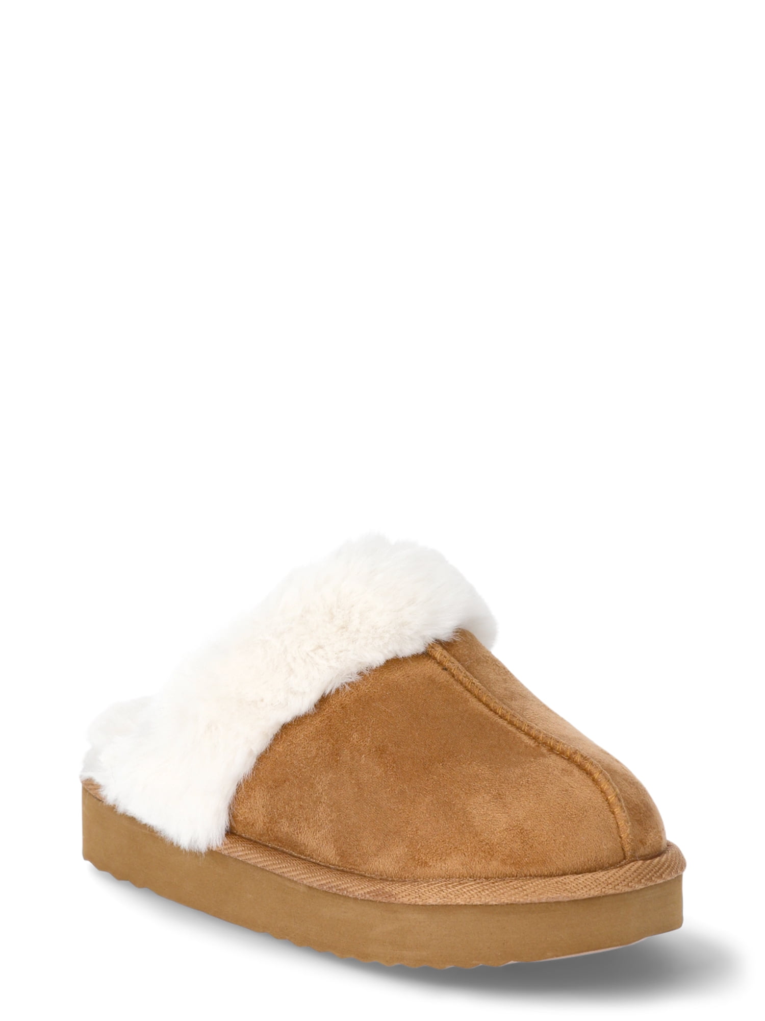 Girls Scuff Slippers With Faux Fur Trim