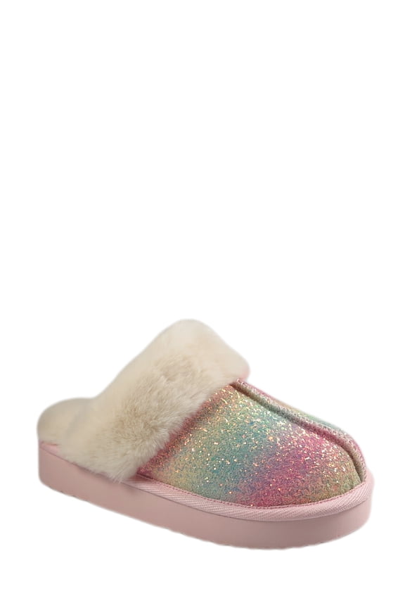 Girls Scuff Slippers With Faux Fur Trim