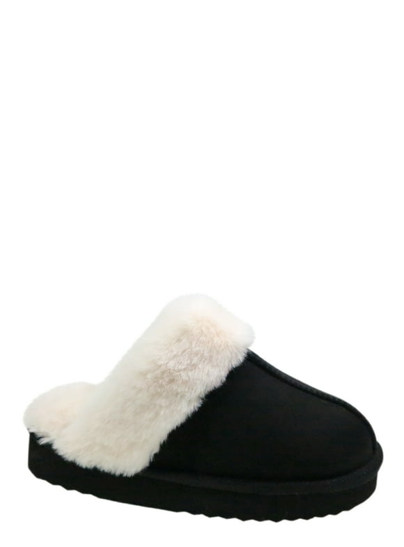 Girls Scuff Slippers With Faux Fur Trim