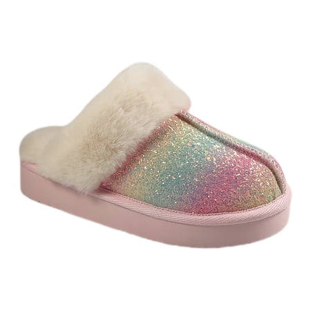 Wonder Nation Girls Scuff Slippers With Faux Fur Trim