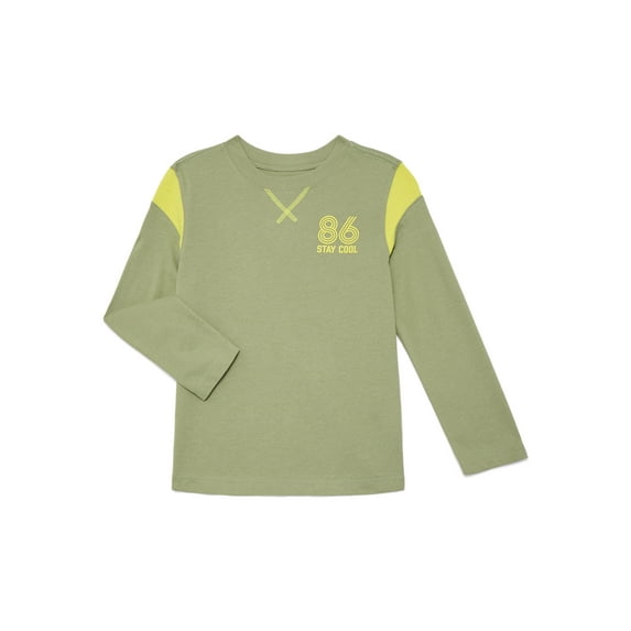 Wonder Nation Little Boys Colorblock Graphic Tee with Long Sleeves, Sizes 4-10