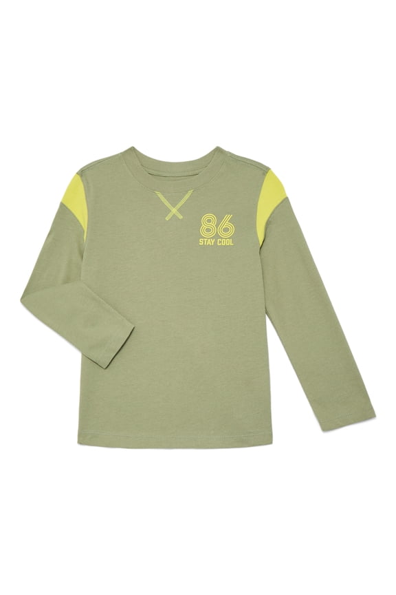Little Boys Colorblock Graphic Tee with Long Sleeves, Sizes 4-10