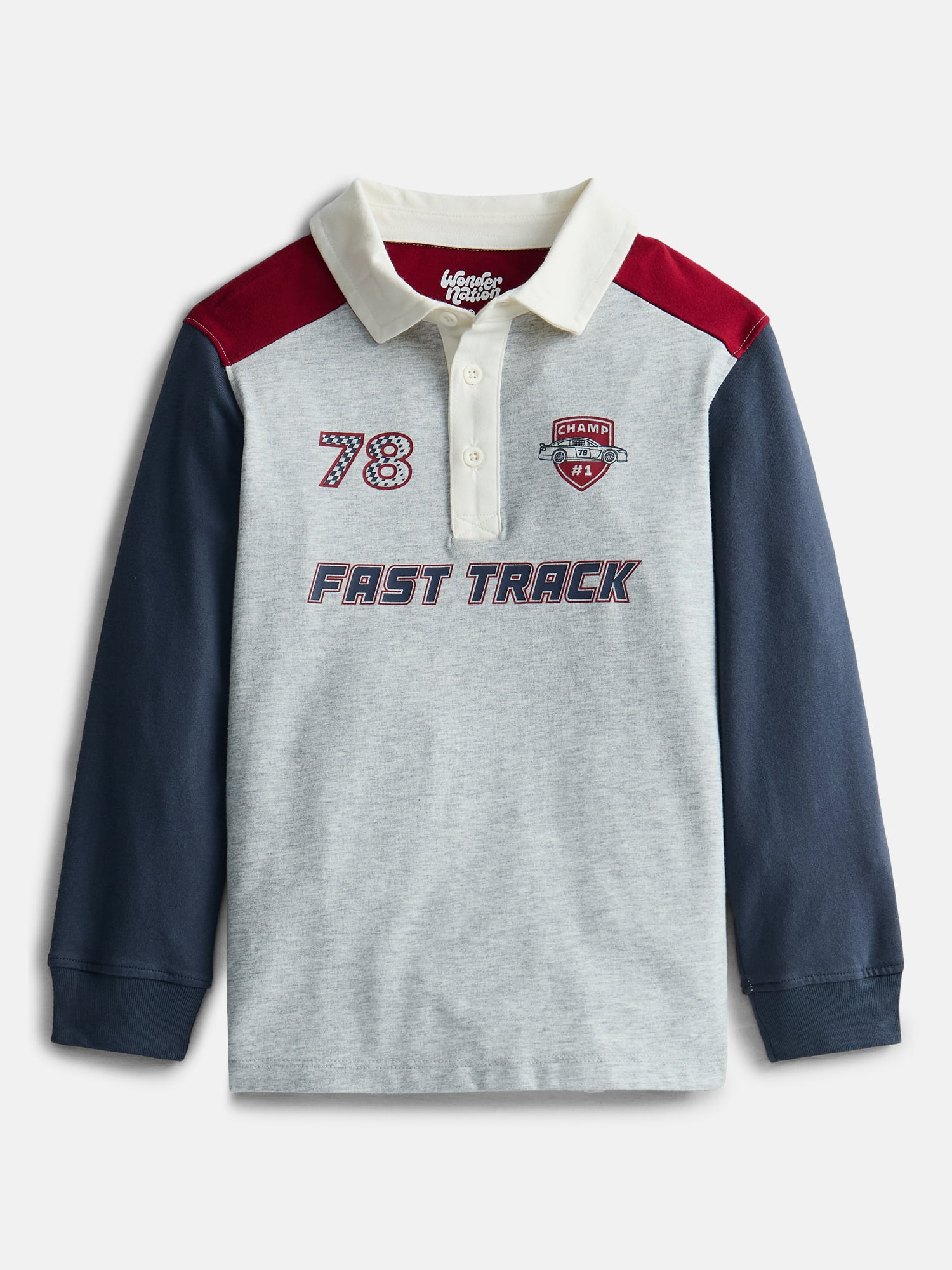 Wonder Nation Little Boys Colorblock Rugby Polo Shirt with Long Sleeves, Sizes 4-10