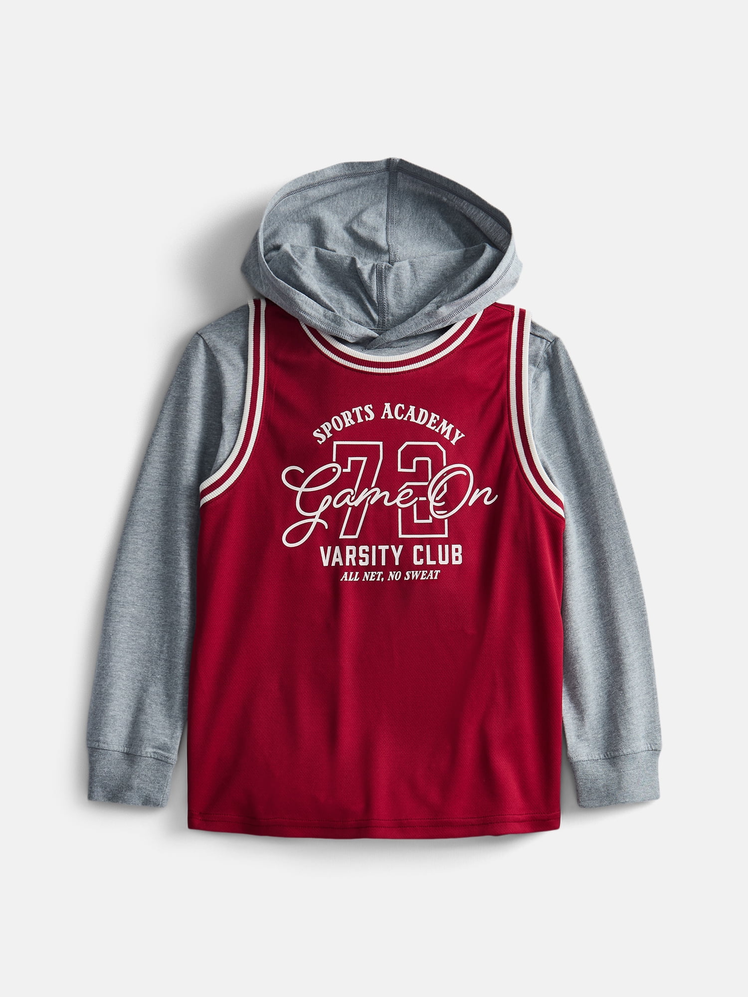 Wonder Nation Little Boys Hooded Basketball Jersey with Long Sleeves, 2 Piece, Sizes 4-10
