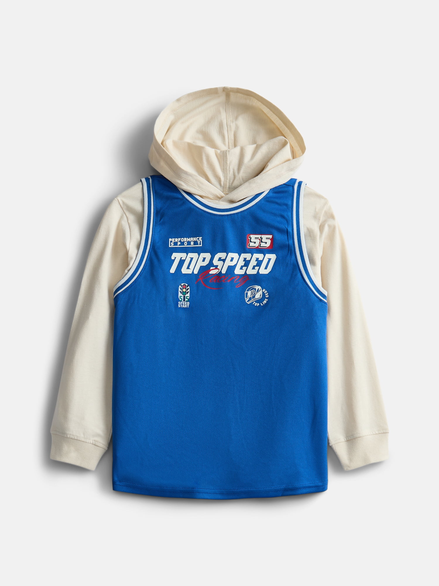 Wonder Nation Little Boys Hooded Basketball Jersey with Long Sleeves, 2 Piece, Sizes 4-10