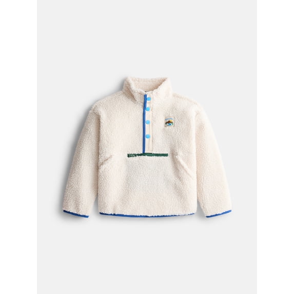 Wonder Nation Boys Plush Quarter Snap Sweatshirt with Long Sleeves, Sizes 4-10