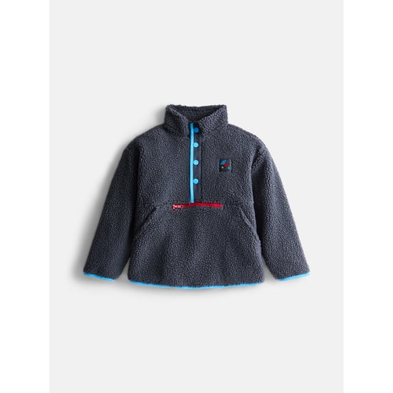 Wonder Nation Boys Plush Quarter Snap Sweatshirt with Long Sleeves, Sizes 4-10