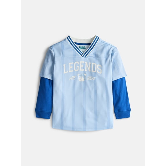 Wonder Nation Little Boys Soccer Jersey Tee with Long Sleeves, 2 Piece, Sizes 4-10