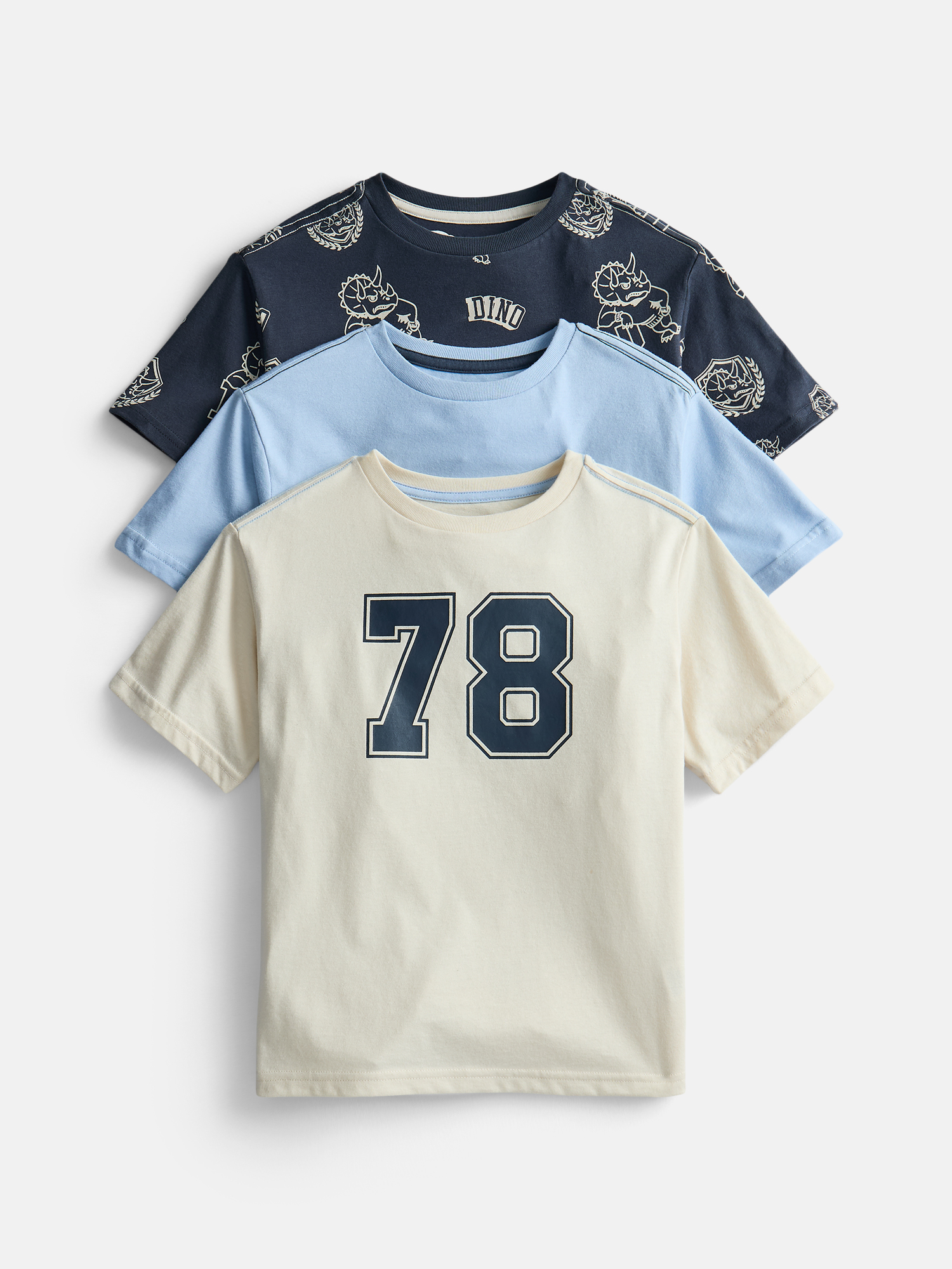 Playera de cuello redondo para niño pequeño con mangas cortas, paquete de 3, tallas 4-10