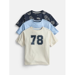 Playera de cuello redondo para niño pequeño con mangas cortas, paquete de 3, tallas 4-10