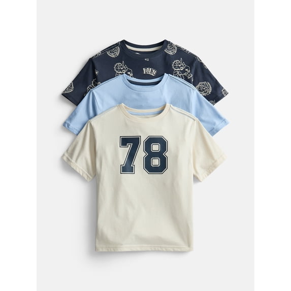 Wonder Nation Little Boys' Crewneck Tee with Short Sleeves, 3-Pack, Sizes 4-10