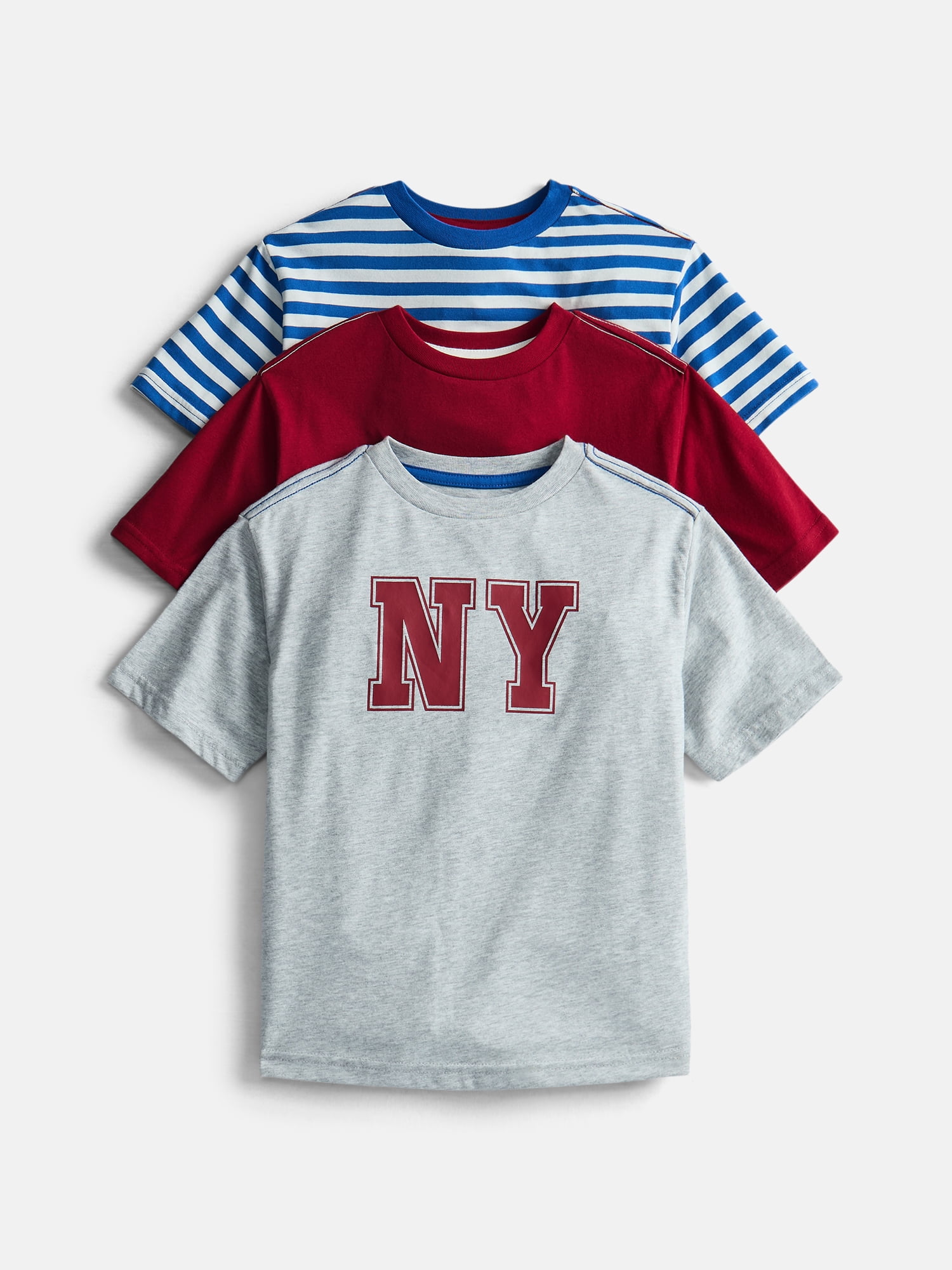 Wonder Nation Little Boys' Crewneck Tee with Short Sleeves, 3-Pack, Sizes 4-10