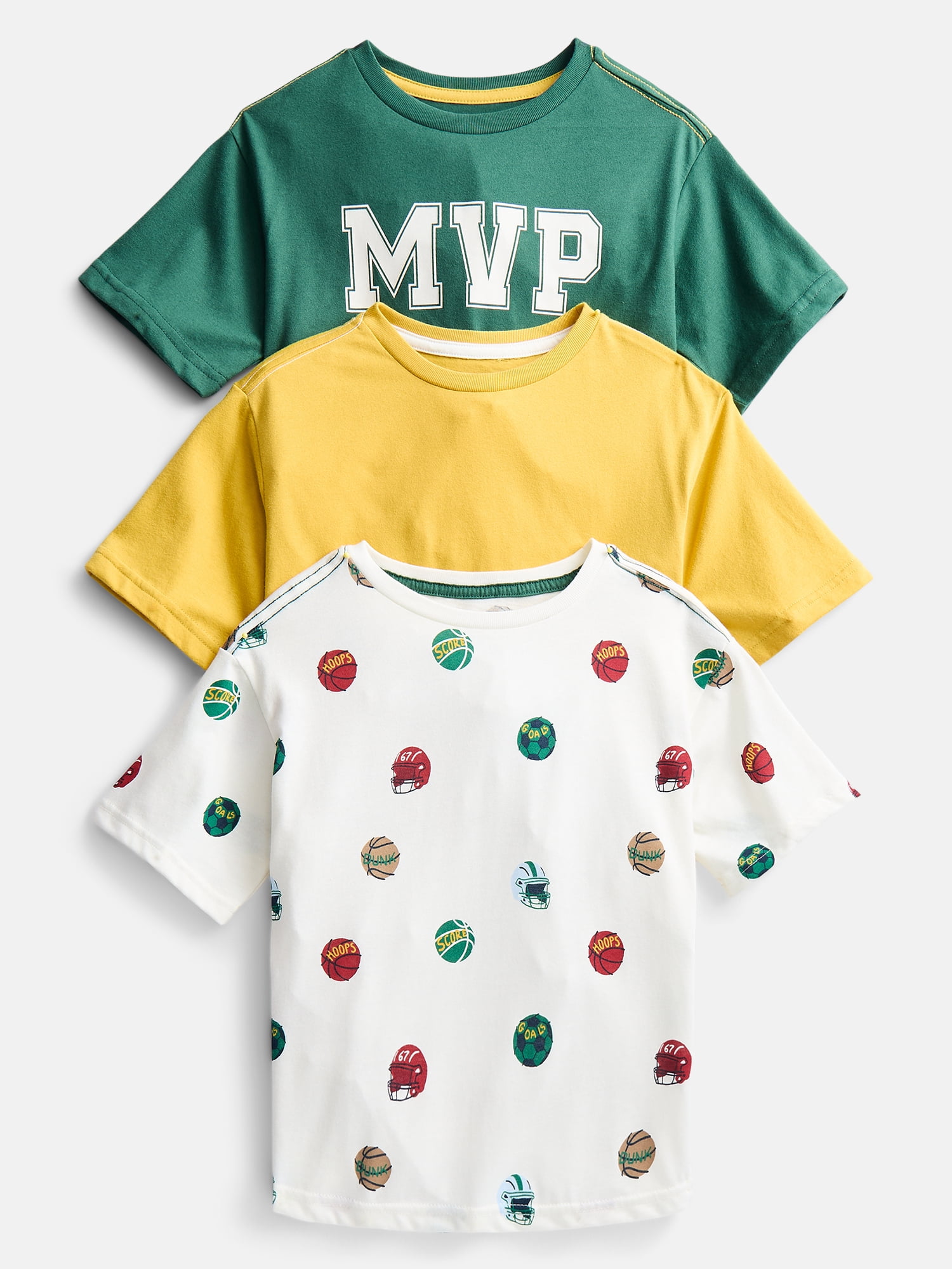 Wonder Nation Little Boys' Crewneck Tee with Short Sleeves, 3-Pack, Sizes 4-10
