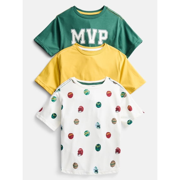 Wonder Nation Little Boys' Crewneck Tee with Short Sleeves, 3-Pack, Sizes 4-10