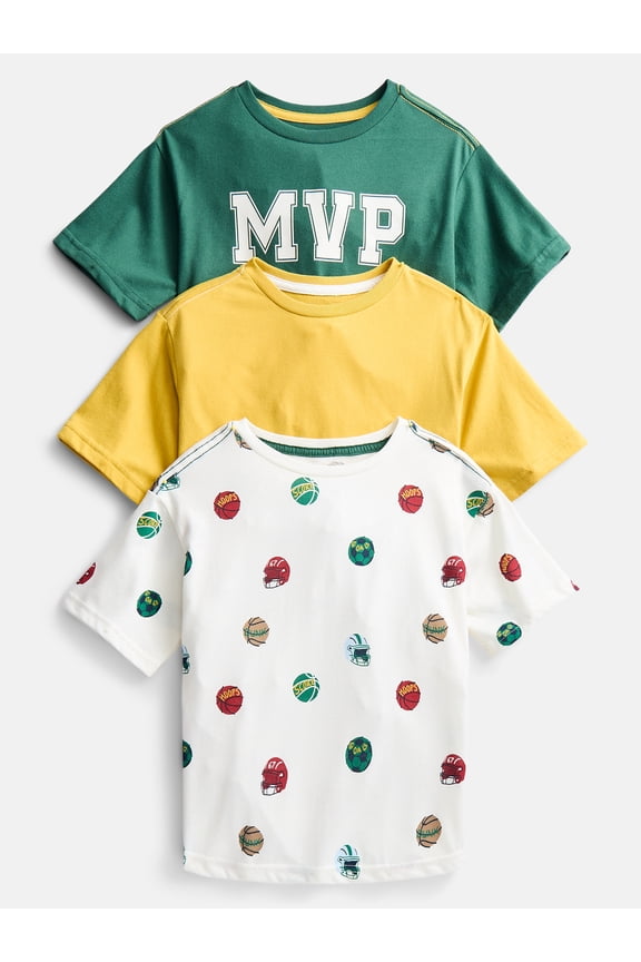 Little Boys' Crewneck Tee with Short Sleeves, 3-Pack, Sizes 4-10