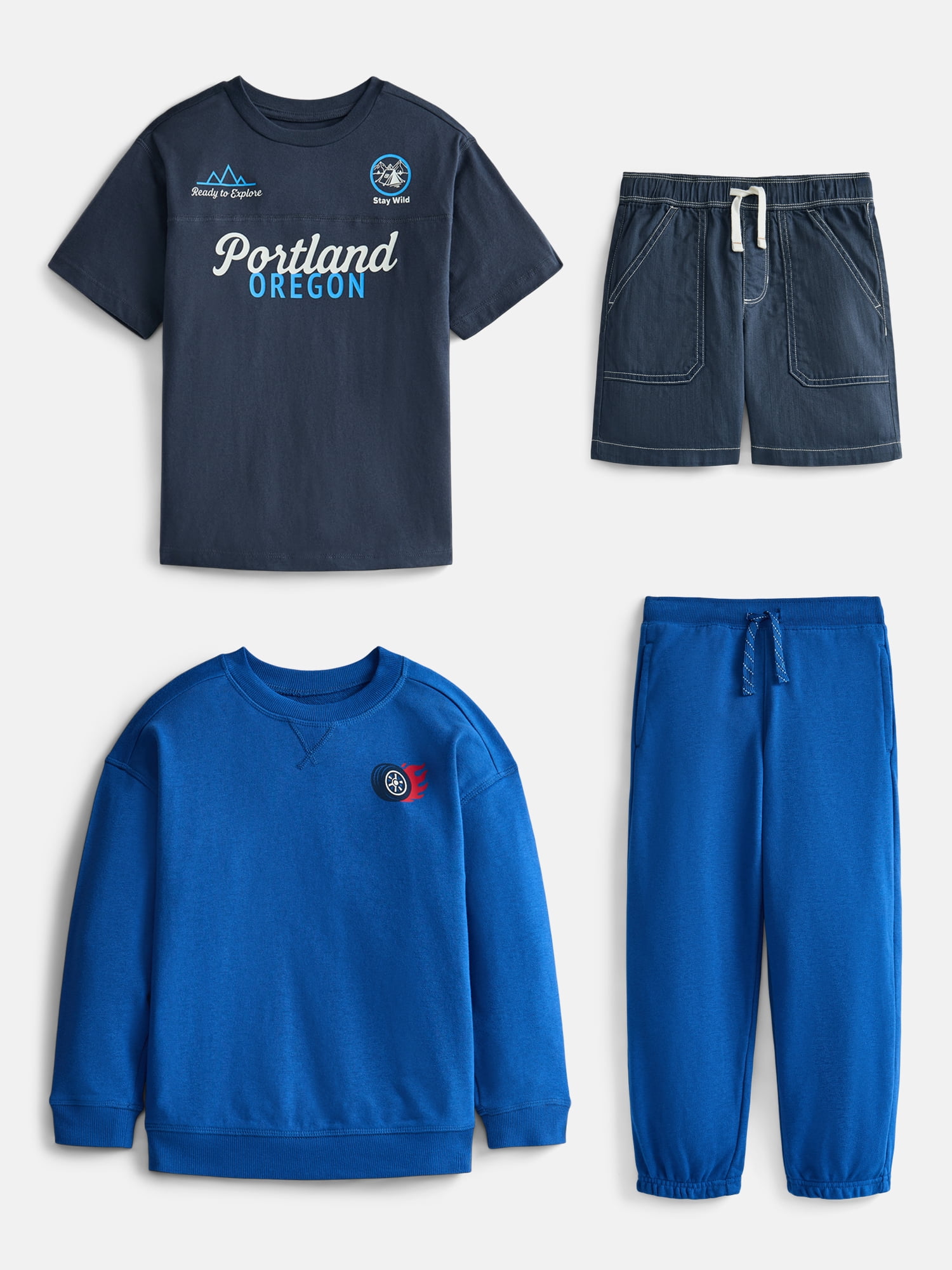 Wonder Nation Boys Tee, Crewneck, Joggers and Shorts, 4-Piece Outfit Set, Sizes 4-10