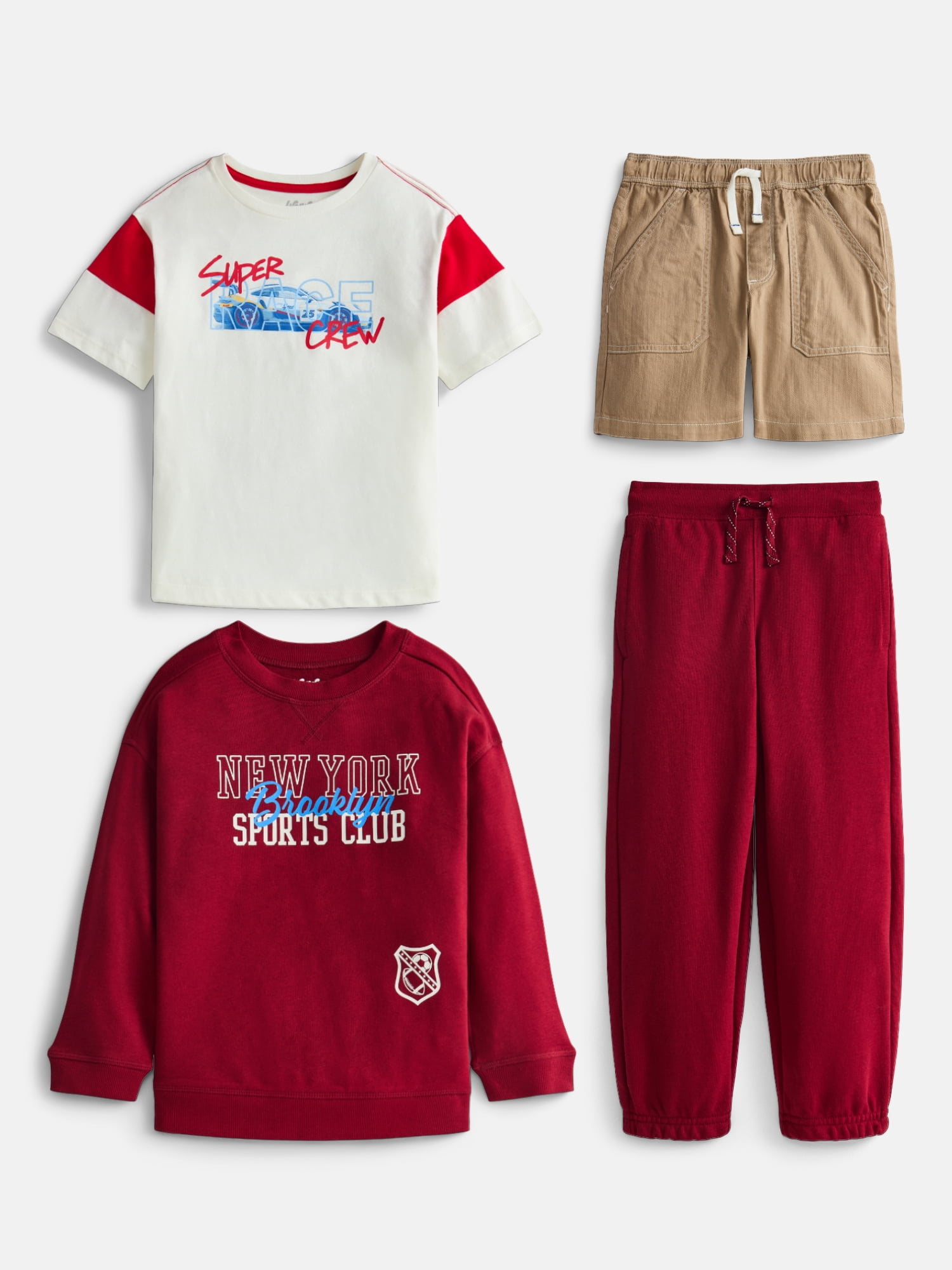 Wonder Nation Boys Tee, Crewneck, Joggers and Shorts, 4-Piece Outfit Set, Sizes 4-10