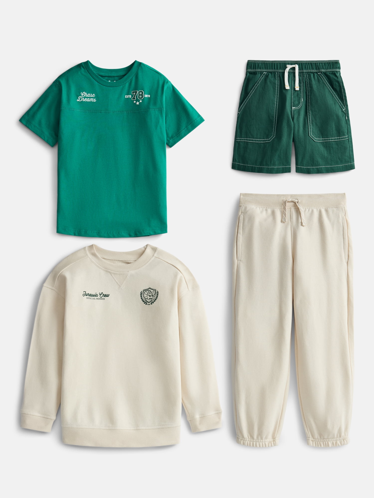 Wonder Nation Boys Tee, Crewneck, Joggers and Shorts, 4-Piece Outfit Set, Sizes 4-10