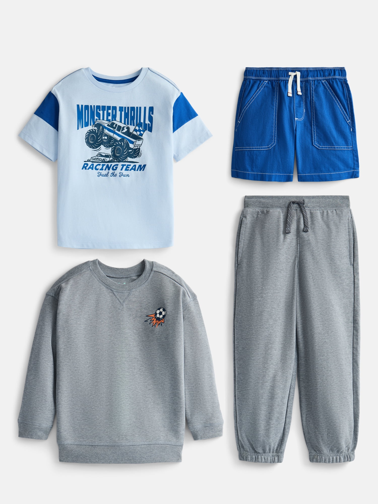 Wonder Nation Boys Tee, Crewneck, Joggers and Shorts, 4-Piece Outfit Set, Sizes 4-10