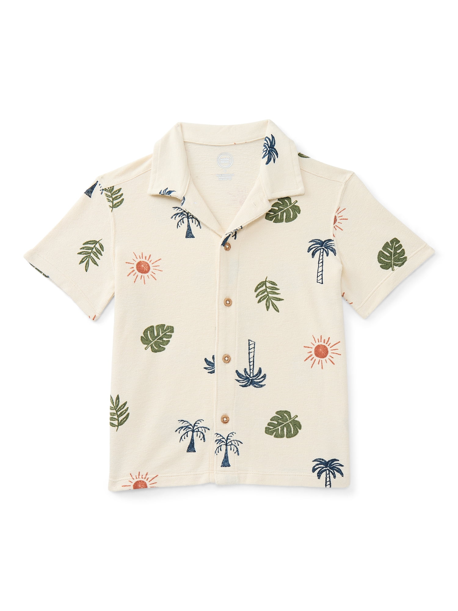 Wonder Nation Little Boys Knit Button Down Shirt with Short Sleeves, Sizes 4-10