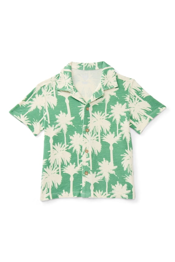 Little Boys Knit Button Down Shirt with Short Sleeves, Sizes 4-10